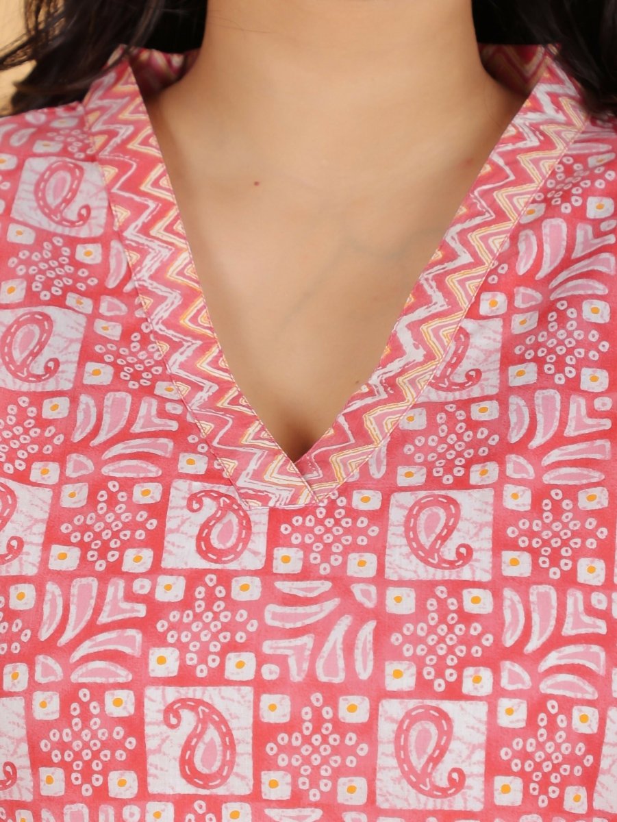 Aramya Straight Soft Cotton Abstract Print Women's Kurta Set - Pink | Grocsy