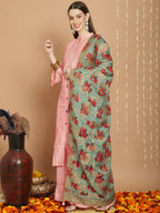 Jyoti Fashion Women's Peach Chanderi Silk Elegant Jardoshi Kurta with Trouser & Dupatta | Grocsy
