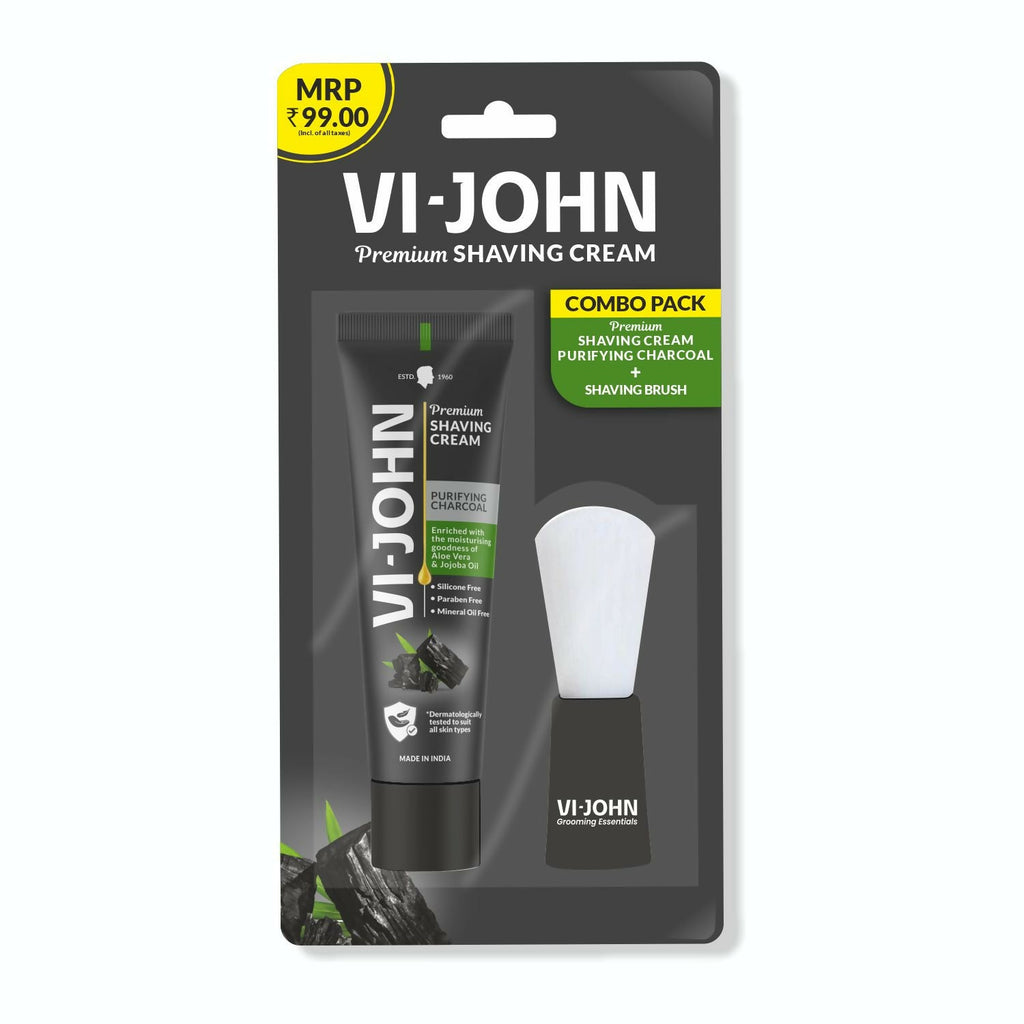VI-JOHN Dermatologically Tested Premium Claming Aqua Shaving With Shaving Brush Cream Enriched with Aloevera & Almond Oil free From Silicone, Paraben & Mineral Oil | Grocsy