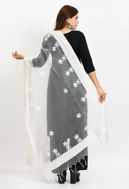 Mominos Fashion Moeza Women's Orgenza All Over Chikan Work White Dupatta | Grocsy