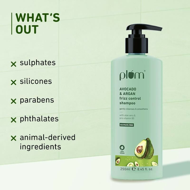 Plum Avocado & Argan Oil Sulphate-Free Shampoo For Frizzy Hair | Grocsy