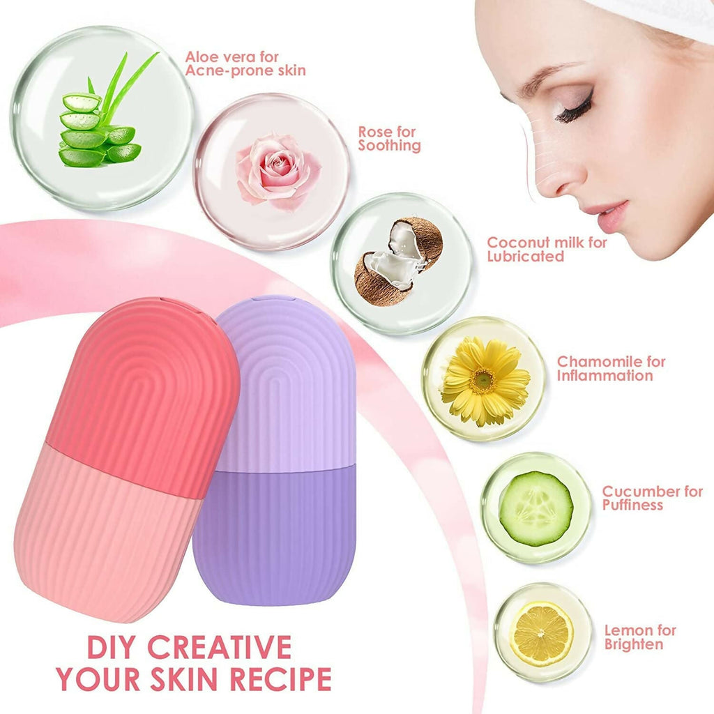 Ice Face Roller Silicone Facial Cube for Eyes Neck Massage Remove Dark Circle - Purple | Grocsy