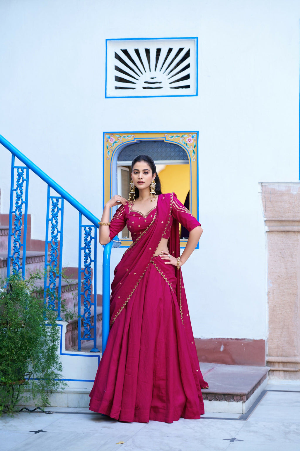 Lorenvalley Fashion Ranipink NC Silk Plain Lehenga Embroidery Work Choli with Dupatta | Grocsy