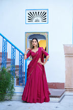 Lorenvalley Fashion Ranipink NC Silk Plain Lehenga Embroidery Work Choli with Dupatta | Grocsy