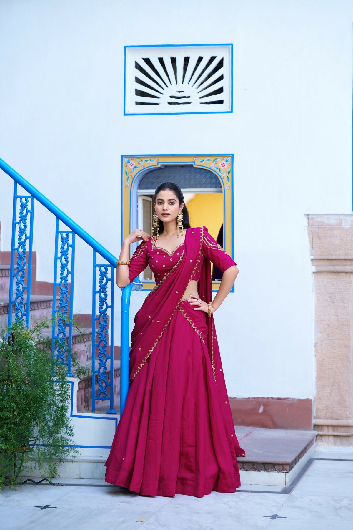 Lorenvalley Fashion Ranipink NC Silk Plain Lehenga Embroidery Work Choli with Dupatta | Grocsy