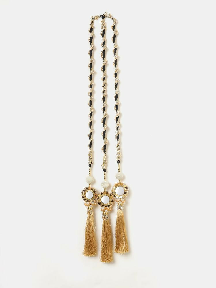 Ruby Raang Gold Gota Pati Work And Black Thread And Mirrors With Gold Stones & Pearls | Grocsy