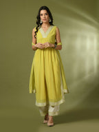 Myshka Women's Yellow Solid Georgette Anarkali Party Kurta Set With Dupatta | Grocsy