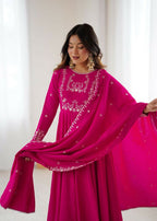 Joban Fashion Dark Pink Kurta Set Chanderi Sequence Embroidery Work | Grocsy