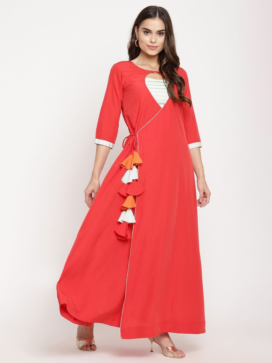Ahalyaa Wome's Red Crepe Solid Kurta With Dupatta | Grocsy