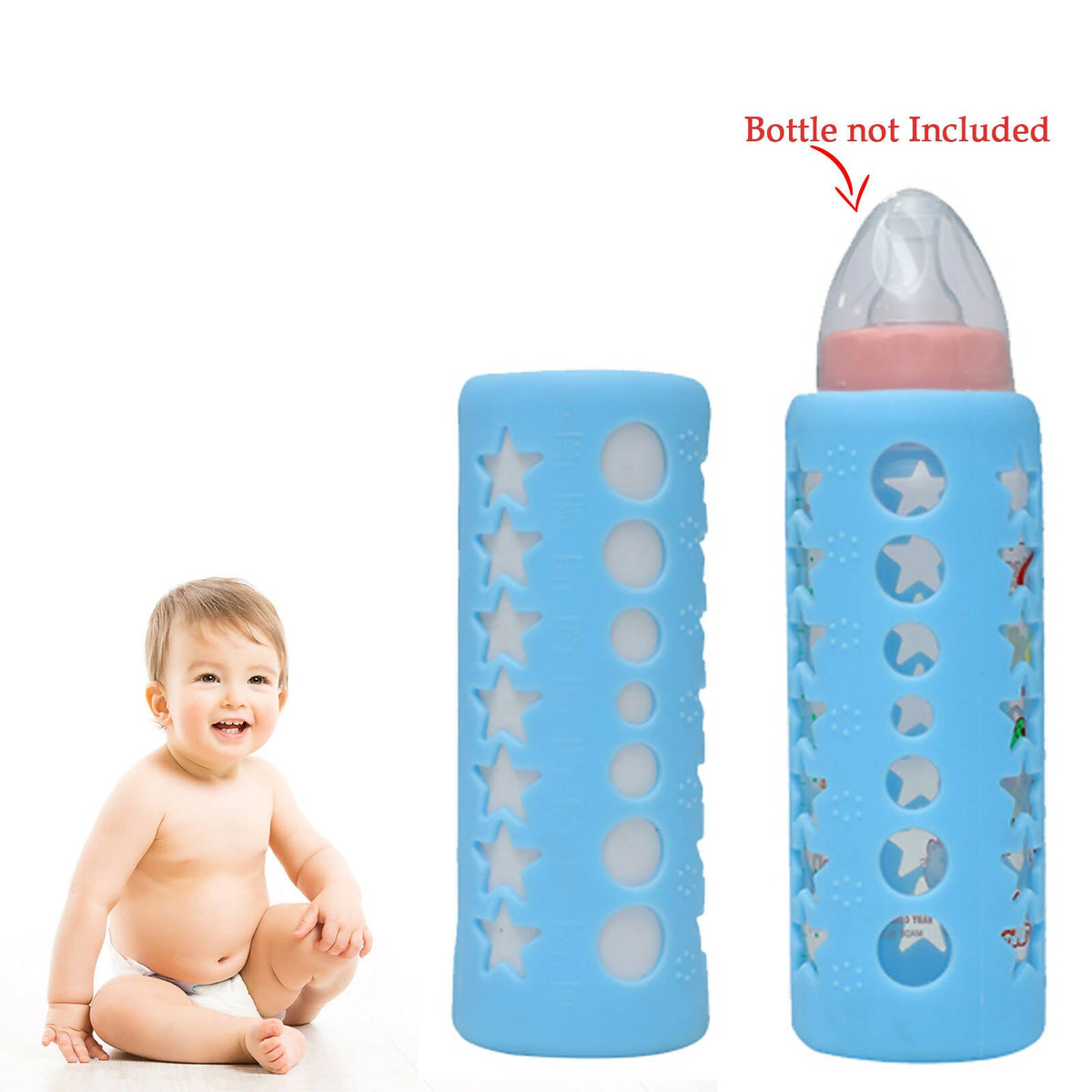 Safe-O-Kid Silicone Baby Feeding Bottle Cover Cum Sleeve for Insulated Protection 250mL- Blue | Grocsy
