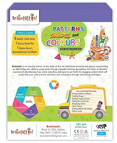 Braintastic Educational Game/Toys: Shapes, Pattern & Colors Reusable Activity Sheet for Kids (3-6 Years) with Free Puzzle | Grocsy