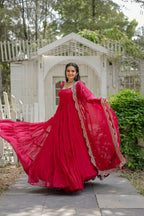 Joban Fashion Pink Georgette Sequence Embroidery Work Kurta Set | Grocsy