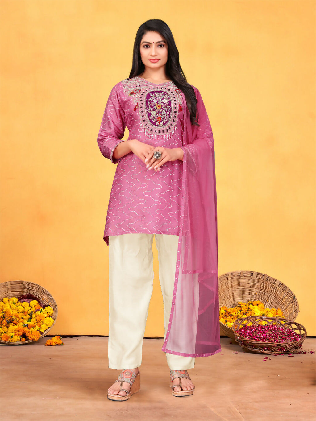 Joban Fashion Onion Cotton Premium Pure Viscose Print Dola With Handwork Kurta set | Grocsy
