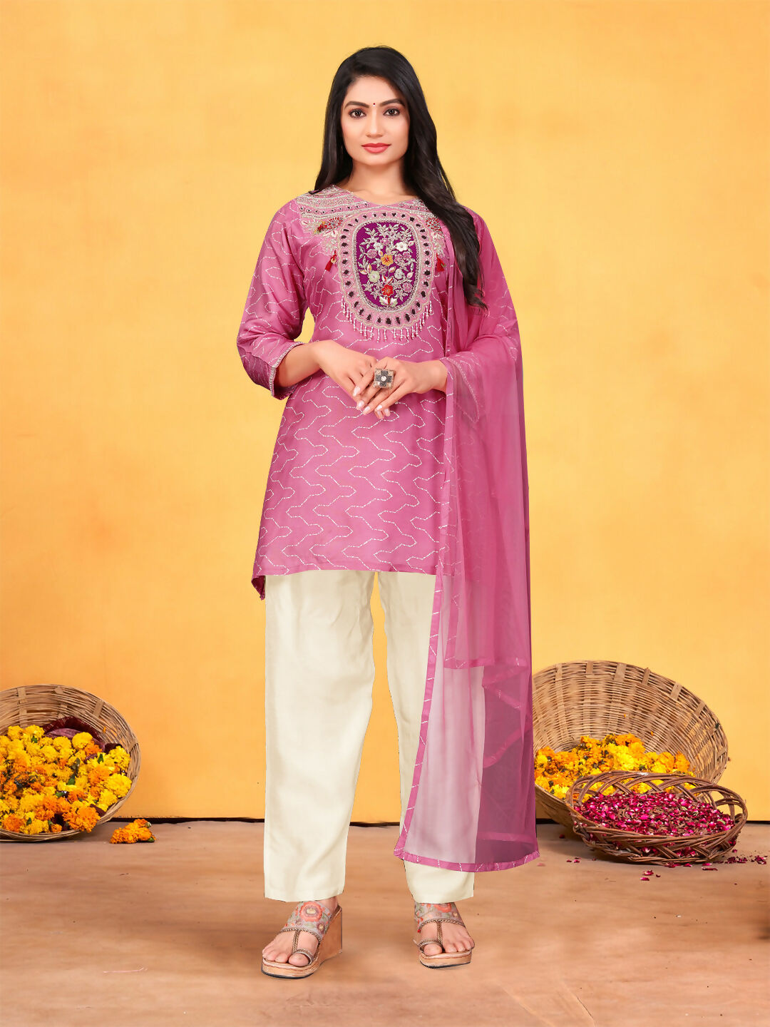 Joban Fashion Onion Cotton Premium Pure Viscose Print Dola With Handwork Kurta set | Grocsy
