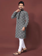 Black Embroidered Mens Kurta with Pajama by Infinity Export | Grocsy