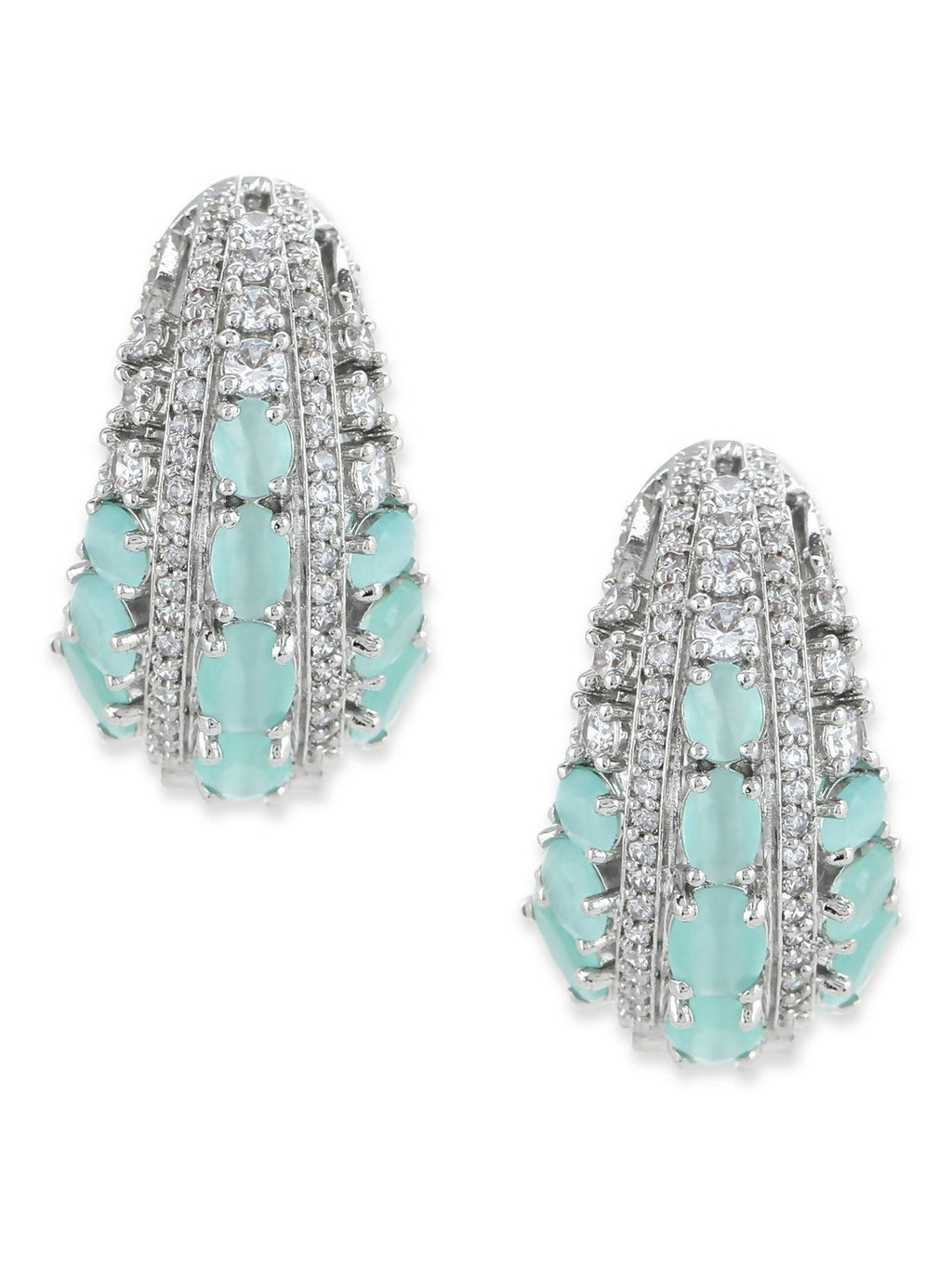 Aqua & Silver Diamond Hoops Earrings- Ruby Raang | Grocsy