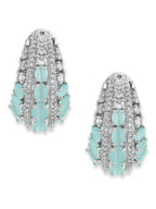 Aqua & Silver Diamond Hoops Earrings- Ruby Raang | Grocsy
