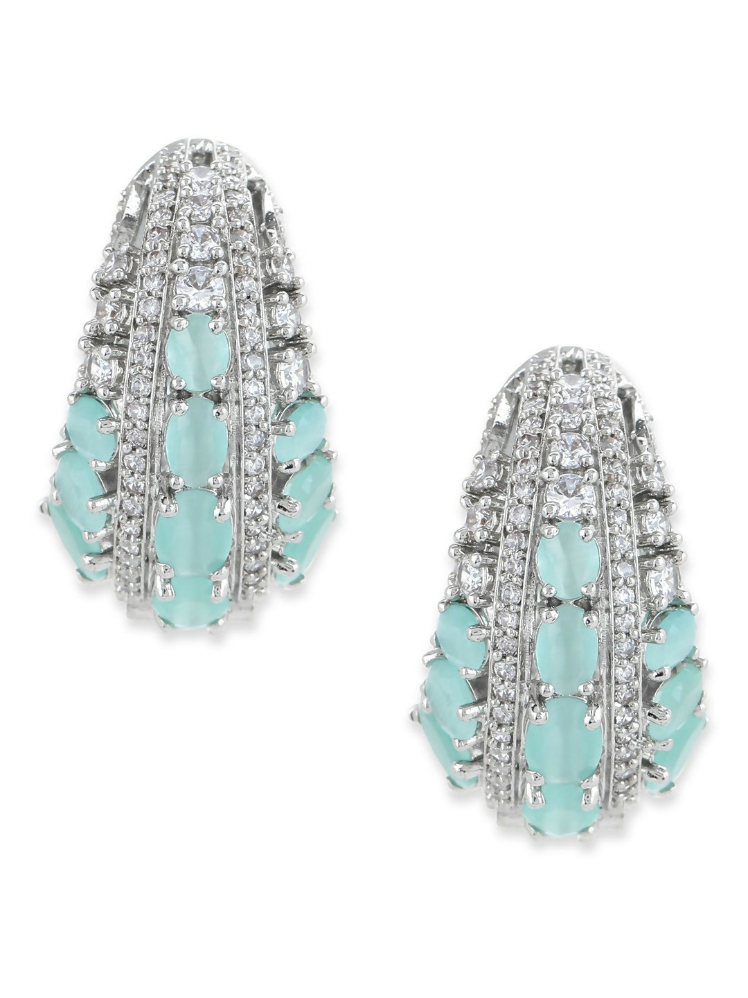 Aqua & Silver Diamond Hoops Earrings- Ruby Raang | Grocsy