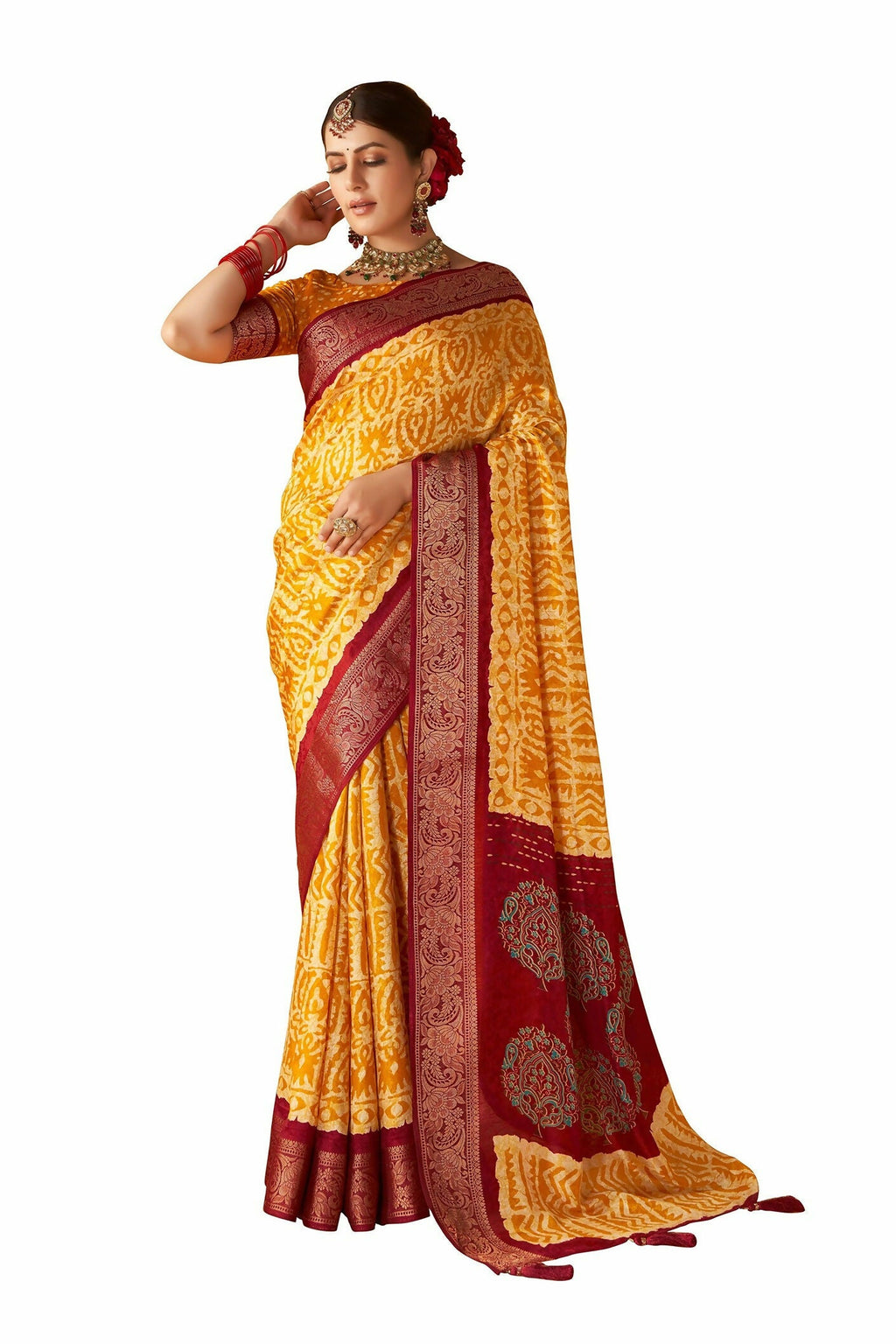 Joban Fashion Kashmiri Silk Zari Border Yellow Work Saree | Grocsy