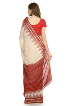 Vamika Sambalpuri Ikat Cotton Jharana Tasrite & Maroon Saree | Grocsy