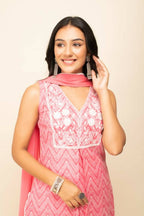 FIORRA Women's Peach Cotton Straight Kurta Palazzo Set With Dupatta | Grocsy