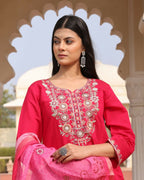 Jyoti Fashion Women's Pink Cotton Silk Hand Work with Floral Printed Kurta Set | Grocsy