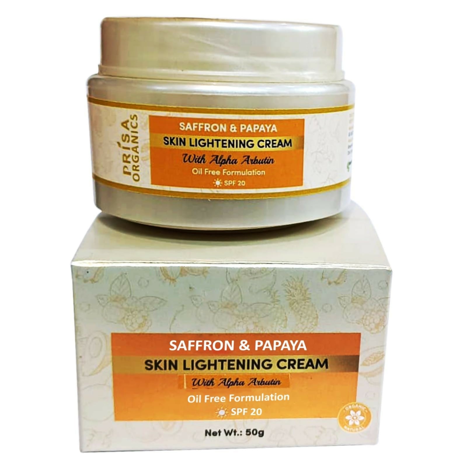 Prisa Organics Saffron & Papaya Skin Lightening Cream With Alpha Arbutin SPF 20 | Grocsy