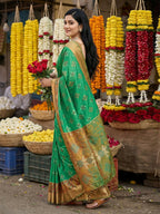 Shree Shyam Fashion Green Pochampally Silk Saree | Grocsy