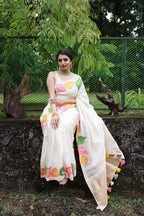 White Pure Silk Woven Design Saree with Unstitched Blouse - A2M | Grocsy