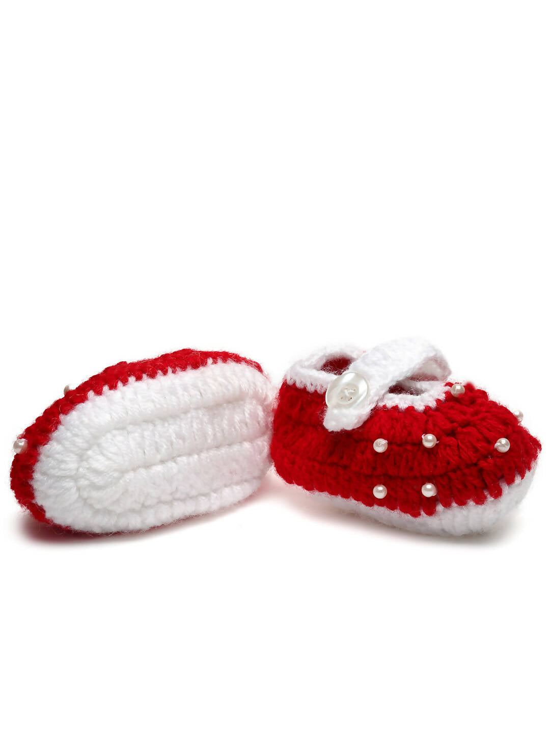 Chutput Kids Woollen Hand Knitted Self Desgin Detailed Booties - Red | Grocsy