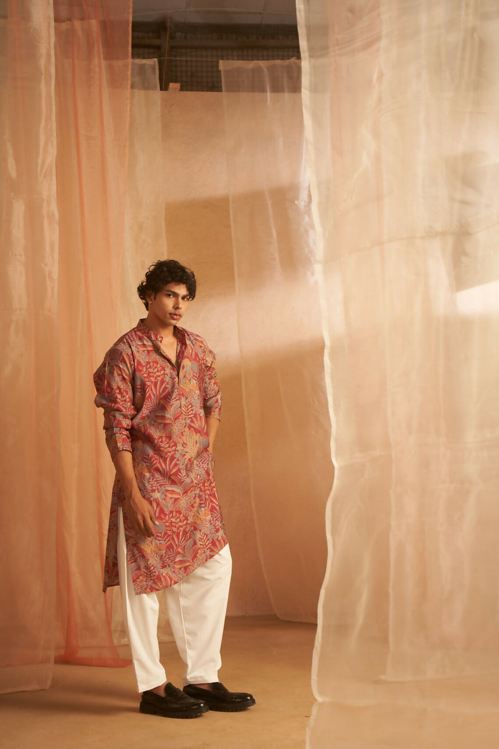 Pink Modal Silk Designer Printed Men's Kurta Set - Mahotsav | Grocsy