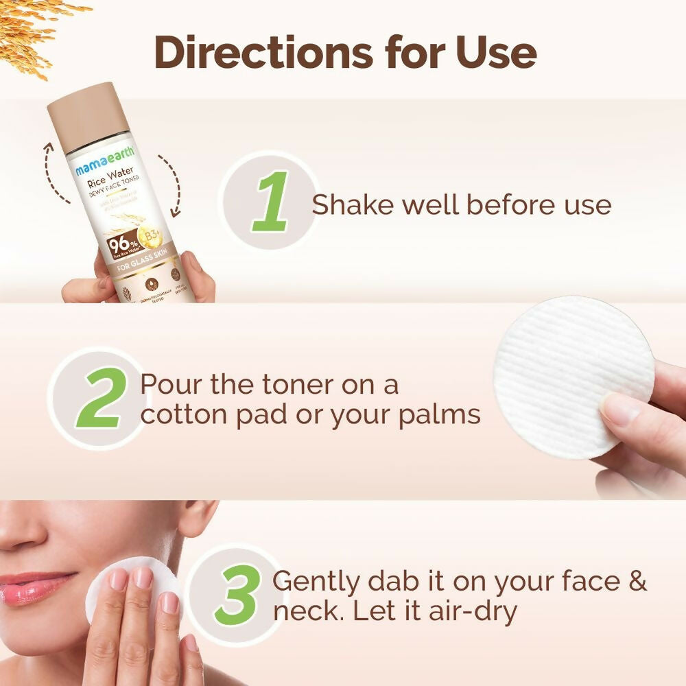 Mamaearth Rice Water Dewy Face Toner with 96% Pure Rice Water Extract & 4% Niacinamide for Glass Skin | Grocsy
