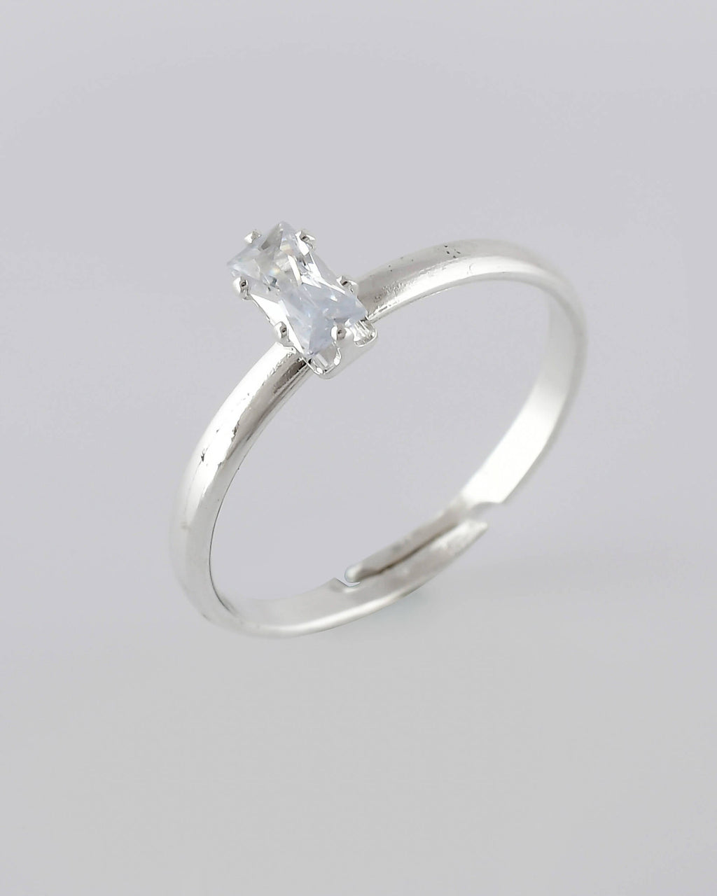 VOJ white CZ-detail Stainless Steel Cubic Zirconia Silver Plated adjustable finger Ring | Grocsy