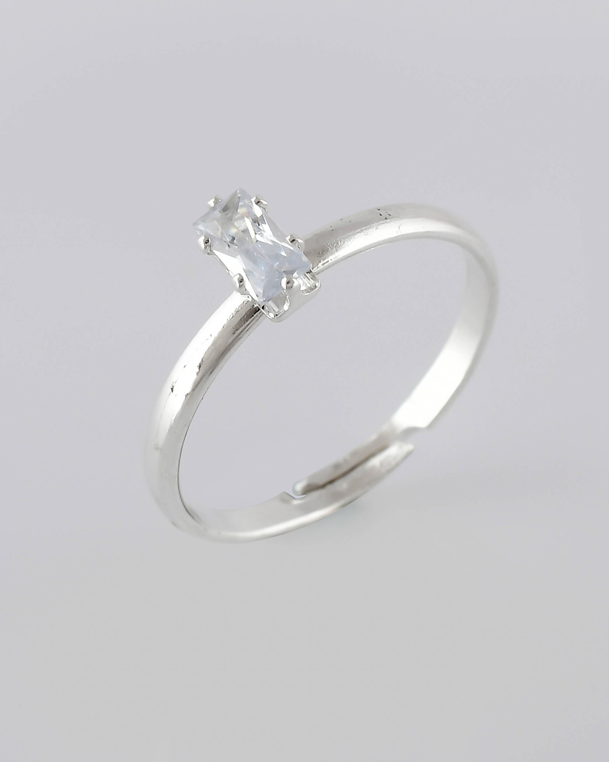 VOJ white CZ-detail Stainless Steel Cubic Zirconia Silver Plated adjustable finger Ring | Grocsy