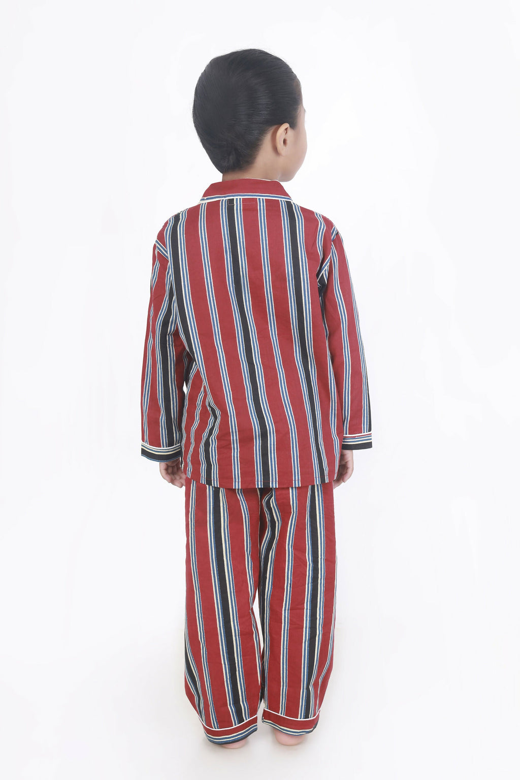 Breathables Kids Cotton Night Suit – Red Stripes Shirt & Pyjama Co-Ord Set For Boys & Girls | Grocsy