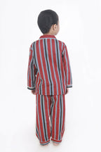 Breathables Kids Cotton Night Suit – Red Stripes Shirt & Pyjama Co-Ord Set For Boys & Girls | Grocsy