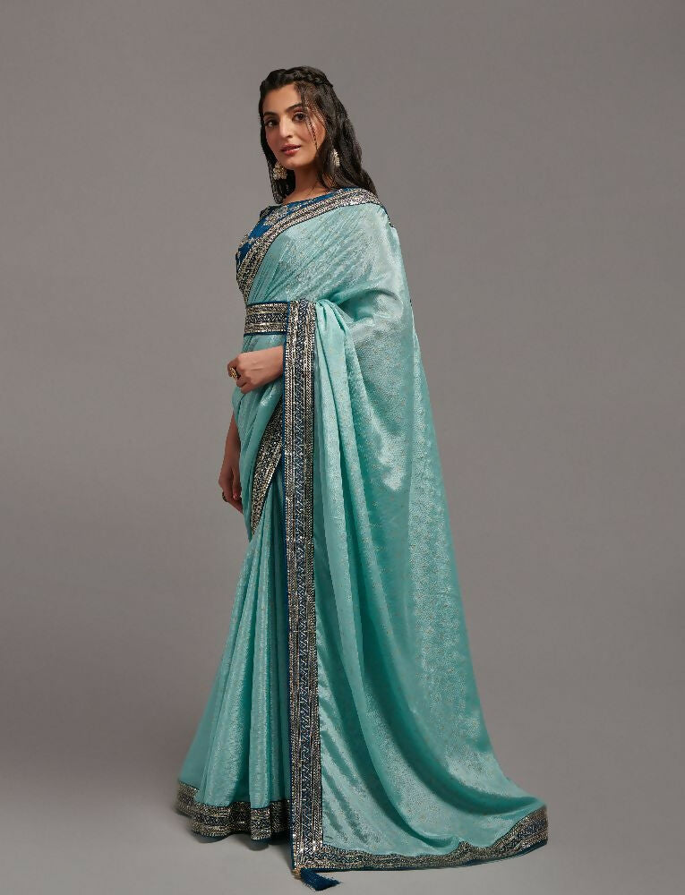 PR Fashion Sky Chinon Embroidery Lace Saree | Grocsy