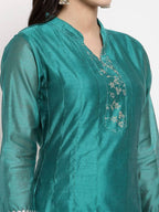 Myshka Women's Green Silk Solid Full Sleeve Mandarin Neck Casual Anarkali Gown | Grocsy