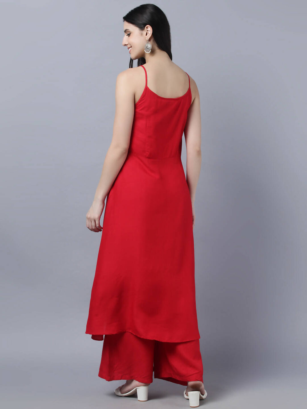 Myshka Women Red High Slit Kurta with Palazzos With Dupatta | Grocsy