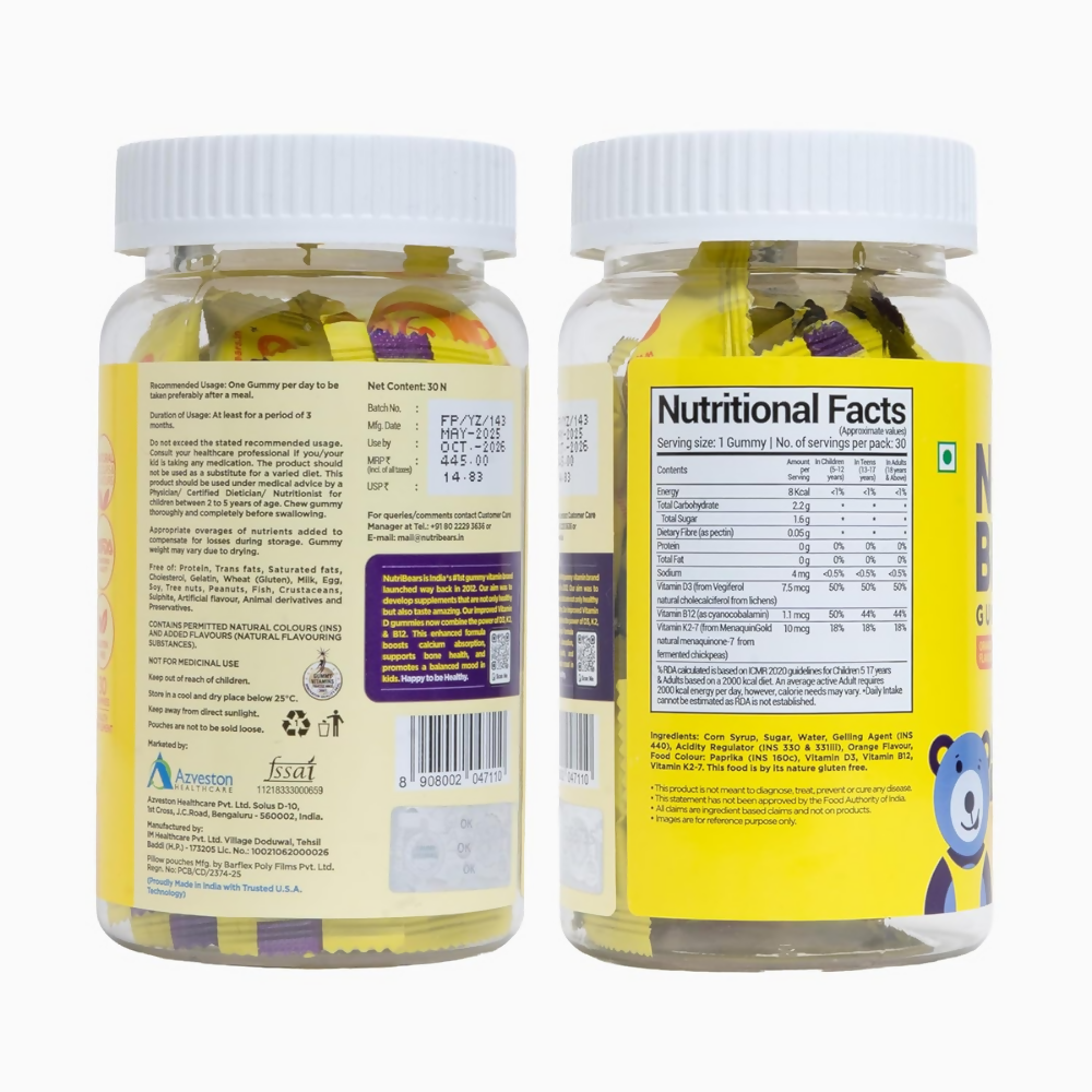NutriBears Kids Vitamin D3,K2 & B12 Gummies | Grocsy