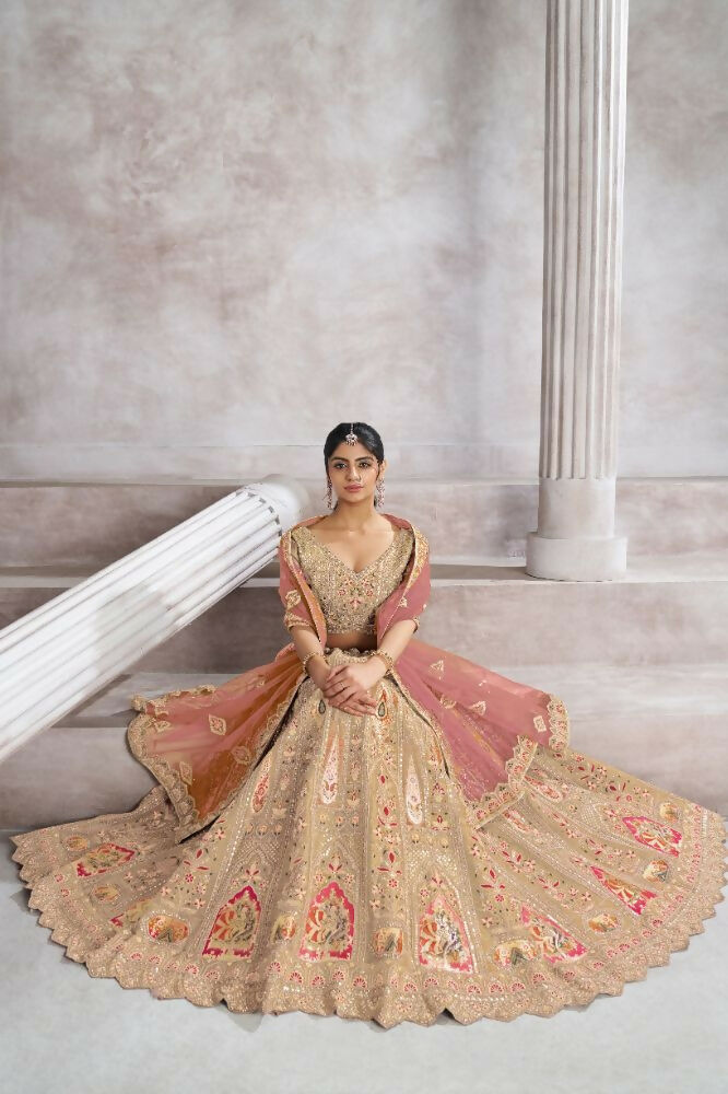 Kesar Fab Light-Baby-Pink Banarasi Silk Hand_Woven Lehenga | Grocsy