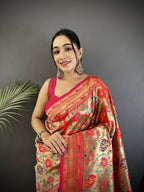 Joban Fashion Pink Floral & Paisley Motifs Soft Silk Paithani Saree | Grocsy