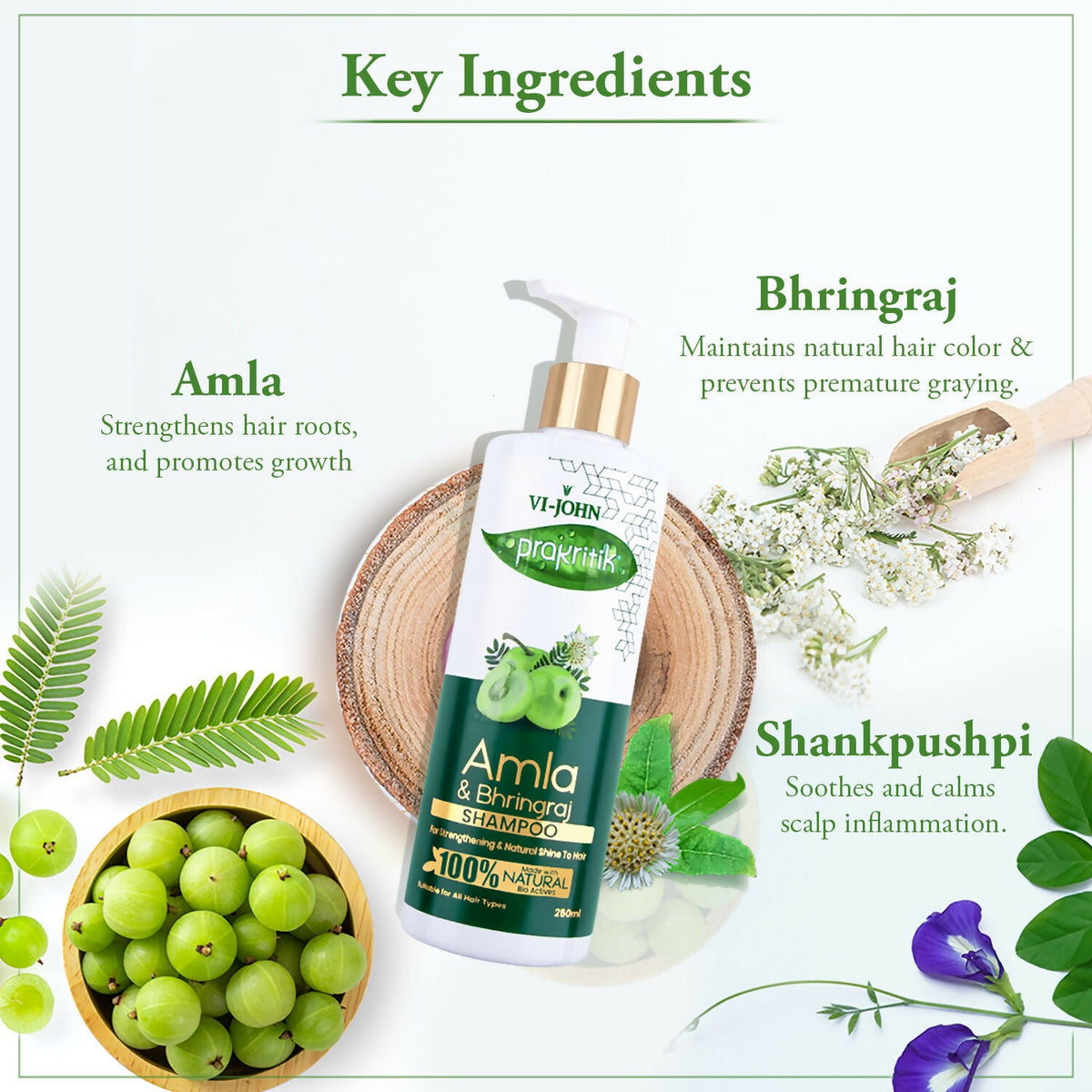 VI-JOHN Prakritik Amla & Bhringraj Shampoo For Strengthening, Made With 100% Natural Bio Actives | Grocsy
