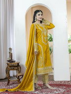 Teeya Creation Yellow Color Chinnon Silk Embroidery Work Fully Stitched Salwar Suit | Grocsy