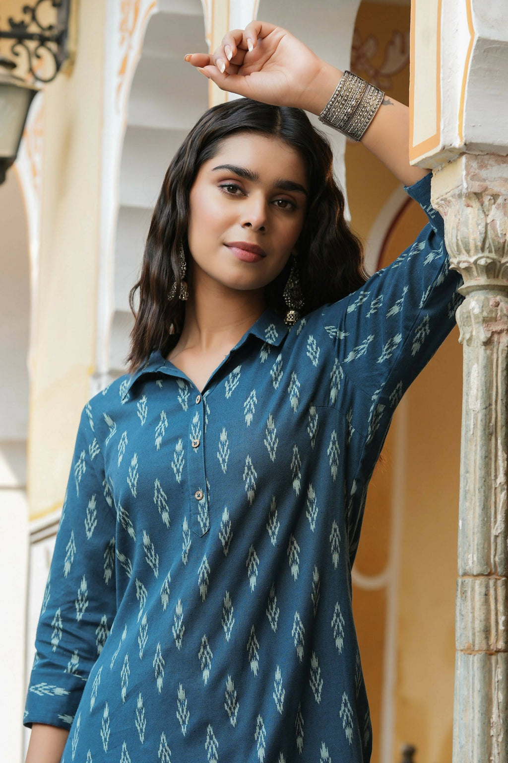 Juniper Women's Navy Cotton Flex Printed Straight Kurta | Grocsy