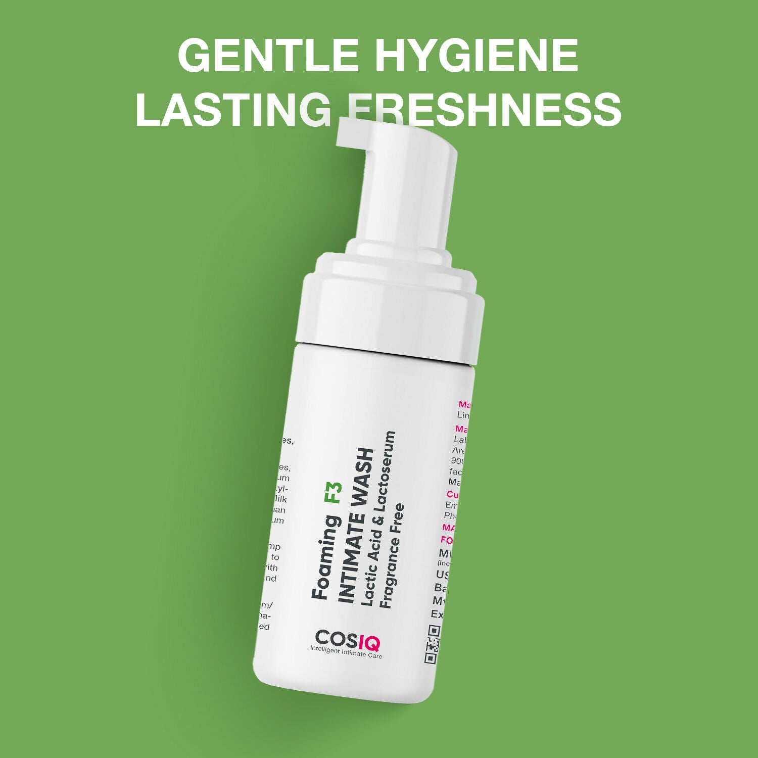 Cos-IQ Foaming F3 Intimate Wash Fragrance-Free Hygiene Wash with Lactic Acid & Lactoserum | Grocsy
