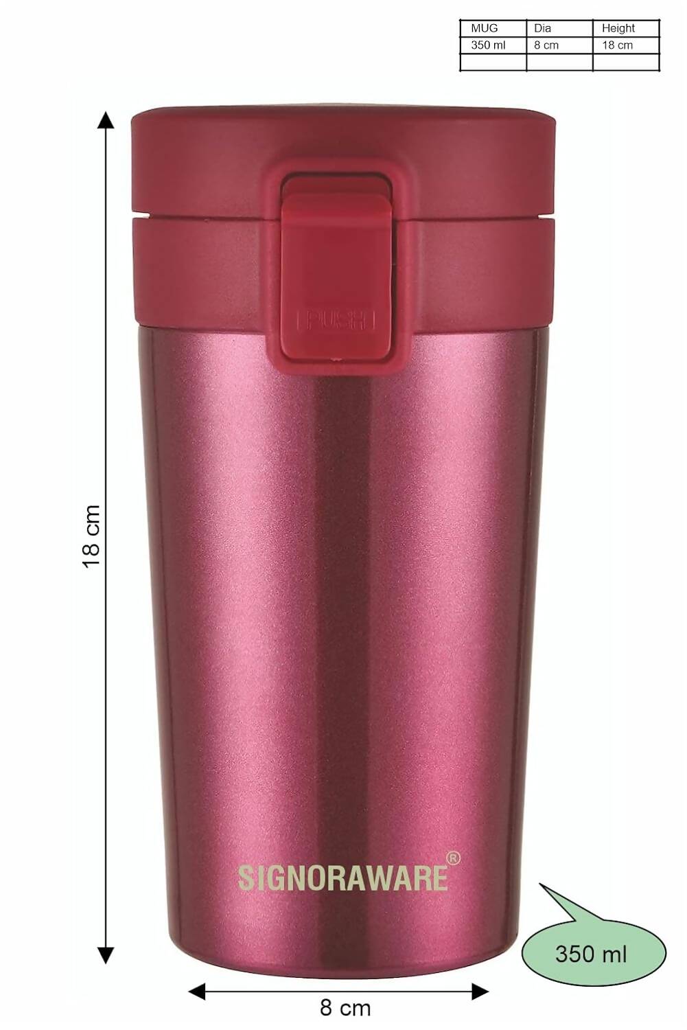 Signoraware Hot Pour Coffeemate Insulated Mug Tumbler - 350 ml (Red) | Grocsy