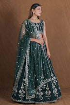 Bottlegreen Georgette Zari,Sequence Thread Embroidery Work Lehenga Choli - Jihu Culture | Grocsy