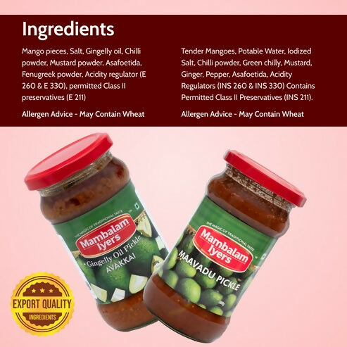 Mambalam Iyers Avakkai Pickle & Maavadu Pickle Combo | Grocsy
