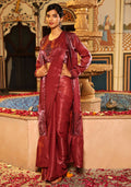 Maroon Tom Silk Plain Ready To Wear Saree With Stitched Blouse - Satiksha | Grocsy